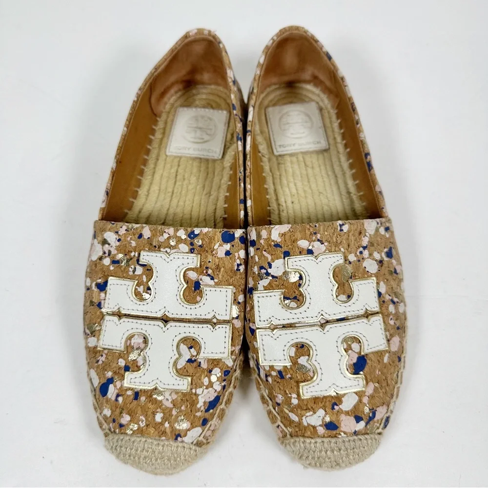 Tory Burch Ines Metallic Confetti Cork Espadrilles